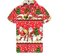 King Kameha Funky-Camisa-Hawaiana, Navidad, Manga-Corta, Christmas-Border-Print, Rojo, L