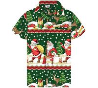 King Kameha Funky-Camisa-Hawaiana, Navidad, Manga-Corta, Christmas-Border-Print, Verde, M