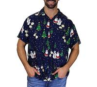 King Kameha Funky-Camisa-Hawaiana, Navidad, Manga-Corta, Christmas-Buddies, Azul, S