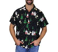 King Kameha Funky-Camisa-Hawaiana, Navidad, Manga-Corta, Christmas-Buddies, Negro, L