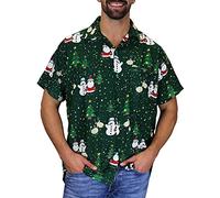 King Kameha Funky-Camisa-Hawaiana, Navidad, Manga-Corta, Christmas-Buddies, Verde, 5XL
