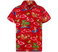 King Kameha Funky-Camisa-Hawaiana, Navidad, Manga-Corta, Christmas-Island, Multi-Rojo, L