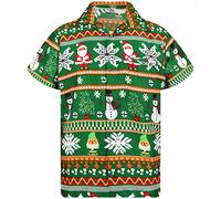 King Kameha Funky-Camisa-Hawaiana, Navidad, Manga-Corta, Christmas-Rows, Verde, S