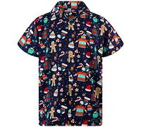 King Kameha Funky-Camisa-Hawaiana, Navidad, Manga-Corta, Ginger-Bread, Azul, 4XL