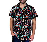 King Kameha Funky-Camisa-Hawaiana, Navidad, Manga-Corta, Ginger-Bread, Negro, XXL
