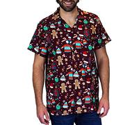 King Kameha Funky-Camisa-Hawaiana, Navidad, Manga-Corta, Ginger-Bread, Rojo, XS
