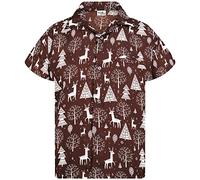 King Kameha Funky-Camisa-Hawaiana, Navidad, Manga-Corta, Reindeer-Allover, Marrón, XS