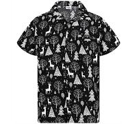 King Kameha Funky-Camisa-Hawaiana, Navidad, Manga-Corta, Reindeer-Allover, Negro, M
