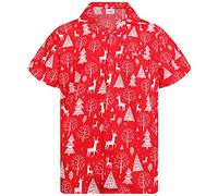 King Kameha Funky-Camisa-Hawaiana, Navidad, Manga-Corta, Reindeer-Allover, Rojo, L