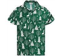 King Kameha Funky-Camisa-Hawaiana, Navidad, Manga-Corta, Reindeer-Allover, Verde, XL