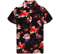 King Kameha Funky-Camisa-Hawaiana, Navidad, Manga-Corta, Space-Santa, Negro, S