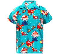 King Kameha Funky-Camisa-Hawaiana, Navidad, Manga-Corta, Space-Santa, Turquesa, L