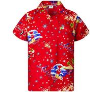 King Kameha Funky-Camisa-Hawaiana, Navidad, Manga-Corta, Surf-Santa, Rojo, 3XL