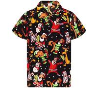 King Kameha Funky-Camisa-Hawaiana, Navidad, Manga-Corta, Written-Santa, Negro, XL