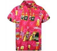King Kameha Funky - Camisa hawaiana para hombre, manga corta, bolsillo frontal, fiesta, bebidas, botellas de cerveza, Botellas de cerveza-rosa, 4XL