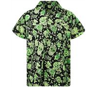 King Kameha Funky - Camisa hawaiana para hombre, manga corta, bolsillo frontal, fiesta, Halloween, calaveras, estampado de calaveras, Skulls-green, XXL