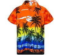King Kameha Funky - Camisa Hawaiana para niños, niñas, Manga Corta, Bolsillo Frontal, Estampado Hawaiano, Unisex, Estampado de Palmeras de Playa, Kids Beach Orange, 6 años