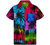 King Kameha Funky - Camisa hawaiana para niños, niñas, manga corta, bolsillo frontal, estampado hawaiano, unisex, estampado de palmeras de playa, Kids Beach Mix, 4 años