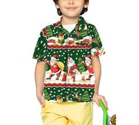 King Kameha Funky - Camisa hawaiana para niños y niñas, manga corta, bolsillo frontal, estampado hawaiano, unisex, diseño de Navidad, Kids Christmas Border Print Verde, 8 años