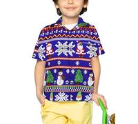 King Kameha Funky - Camisa hawaiana para niños y niñas, manga corta, bolsillo frontal, estampado hawaiano, unisex, diseño de Navidad, Kids Christmas Rows Azul, 12 años