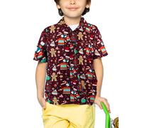 King Kameha Funky - Camisa hawaiana para niños y niñas, manga corta, bolsillo frontal, estampado hawaiano, unisex, diseño de Navidad, Kids Christmas Gingerbread Rojo, 8 años