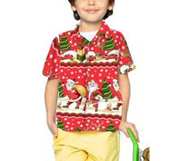King Kameha Funky - Camisa hawaiana para niños y niñas, manga corta, bolsillo frontal, estampado hawaiano, unisex, diseño de Navidad, Kids Christmas Border Print Rojo, 8 años