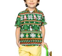King Kameha Funky - Camisa hawaiana para niños y niñas, manga corta, bolsillo frontal, estampado hawaiano, unisex, diseño de Navidad, Kids Christmas Rows Verde, 8 años