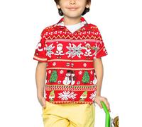King Kameha Funky - Camisa hawaiana para niños y niñas, manga corta, bolsillo frontal, estampado hawaiano, unisex, diseño de Navidad, Kids Christmas Rows Red, 6 Años