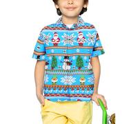 King Kameha Funky - Camisa hawaiana para niños y niñas, manga corta, bolsillo frontal, estampado hawaiano, unisex, diseño de Navidad, Kids Christmas Rows Ice Blue, 10 Años
