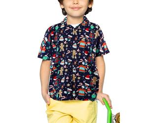King Kameha Funky - Camisa hawaiana para niños y niñas, manga corta, bolsillo frontal, estampado hawaiano, unisex, diseño de Navidad, Kids Christmas Gingerbread Azul, 14 Años