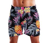 King Kameha Funky Hawaii Pantalones cortos de baño para hombre con insertos de malla, cierre con cordón, estilo casual, colores brillantes, diseño de piñas y palmeras, L