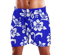 King Kameha Pantalones cortos hawaianos funky para hombre, con forro de malla, cierre de cordón, diseño casual brillante de flamencos y flores, XL
