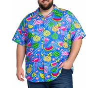 King Kameha Tallas Grandes - Camisa Hawaiana Hombre de Manga Corta, Camisa Aloha de Verano con Estampado de flamencos y Melones, Ligera y fácil de cuidar