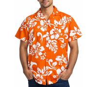 King Kameha Tallas Grandes Camisa Hawaiana para Hombre de Manga Corta, Camisa Aloha de Verano con Estampado de Hibisco, Ligera y fácil de cuidar