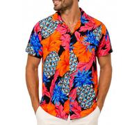 King Kameha Tallas Grandes Camisa Hawaiana para Hombre de Manga Corta, Camisa Aloha de Verano con Estampado Hibisco piña, Ligera y fácil de cuidar