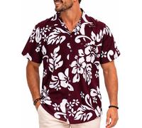 King Kameha Tallas Grandes Camisa Hawaiana para Hombre de Manga Corta, Camisa Aloha de Verano con Estampado de Hibisco, Ligera y fácil de cuidar