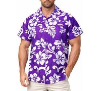 King Kameha Tallas Grandes Camisa Hawaiana para Hombre de Manga Corta, Camisa Aloha de Verano con Estampado de Hibisco, Ligera y fácil de cuidar