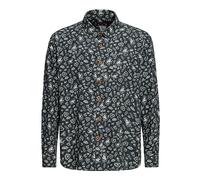 King Kerosin Camisa de manga larga para hombre con estampado integral, moda de playa, camisa de verano, retro, Negro , L