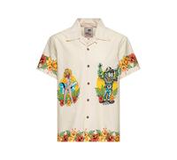 King Kerosin Camisa hawaiana Lucky Monster para hombre, blanco roto, L