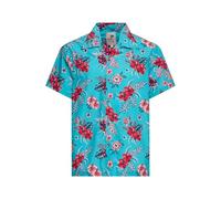 King Kerosin Camisa hawaiana para hombre con estampado tropical hibisco, azul, XL