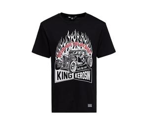 King Kerosin Camiseta con estampado para hombre con gran barra caliente de cromo Won't Get You Home, Negro , L