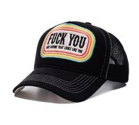 King Kerosin F*ck You - Gorra de camionero para hombre, malla de malla, cierre de orificios, color negro, declaración de parche, motero, rockero, retro, snapback