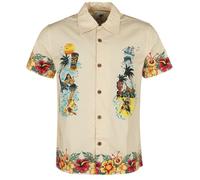 King Kerosin Honolulu Tropical Hawaiian Style Shirt Hombre Camisa Manga Corta Crudo XL