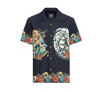 King Kerosin Tropical Hawaiian Style Deluxe Hombre Camisa Manga Corta Negro XL 100% algodón Regular
