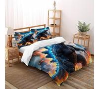 King Kong contra Godzilla Funda De Edredón Monstruo Gigante 3D Microfibra Ropa De Cama De 2 Fundas De Almohada, para Niños Y Hombres Funda De Edredón Dormitorio King（220x240cm）