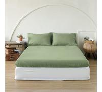 King Linens Sábana bajera ajustable 100 % de lino lavado a la piedra, 1 pieza, funda de colchón de 14 pulgadas de profundidad, suave, natural, transpirable, granja, verde salvia, tamaño Queen