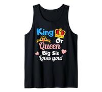 King o Queen Big Sis Loves You Género Reveal Party Matching Camiseta sin Mangas