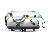King Penguin on Icelands - Neceser de doble capa para mujeres y niñas, neceser de viaje para maquillaje, organizador práctico con compartimento para brochas, multicolor, 27x15x14 cm/10.6x5.9x5.5 in,