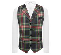 King & Priory Chaleco a cuadros de tartán verde oscuro con solapa, verde oscuro, XL