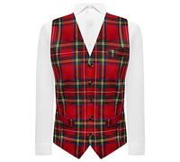 King & Priory Chaleco de cuadros escoceses rojo y amarillo tradicional, Stewart, Burns Night, rojo, L